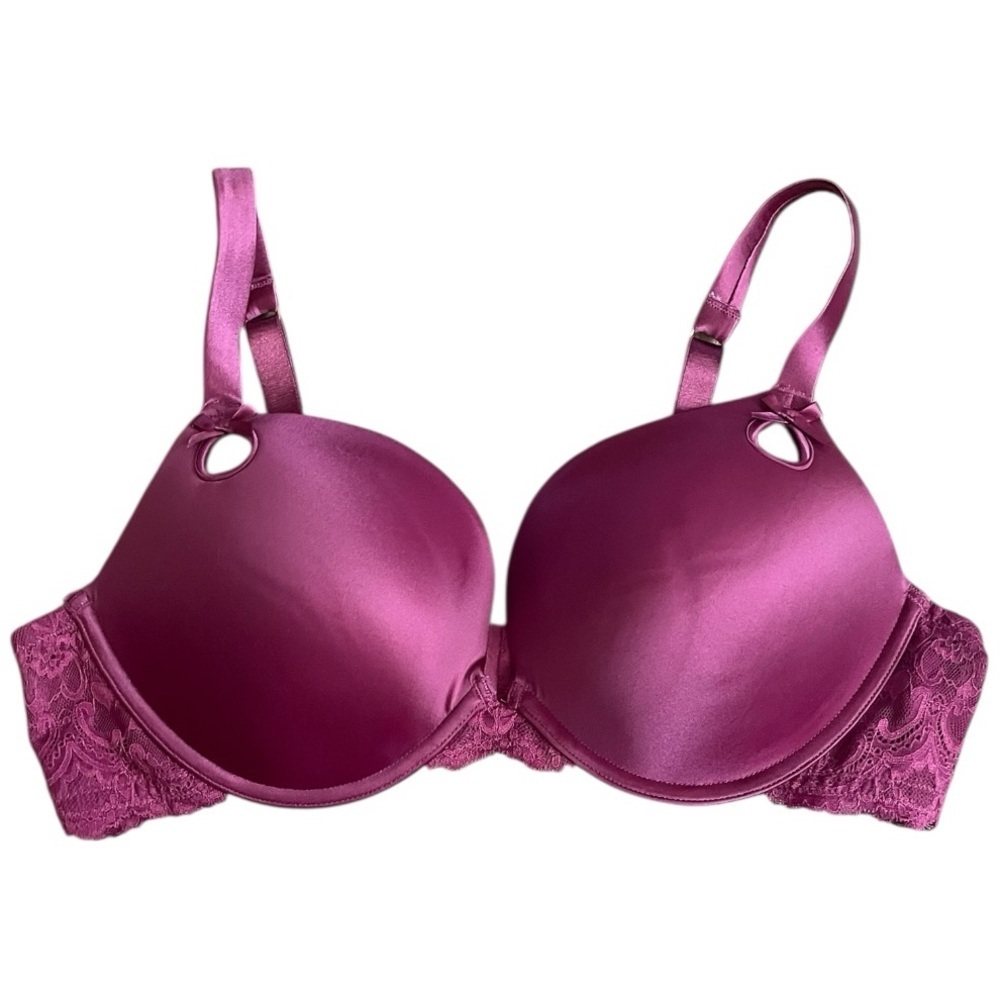 City Chic women’s boudoir Push Up Bra satin size 38D padded opaque fuchsia lace